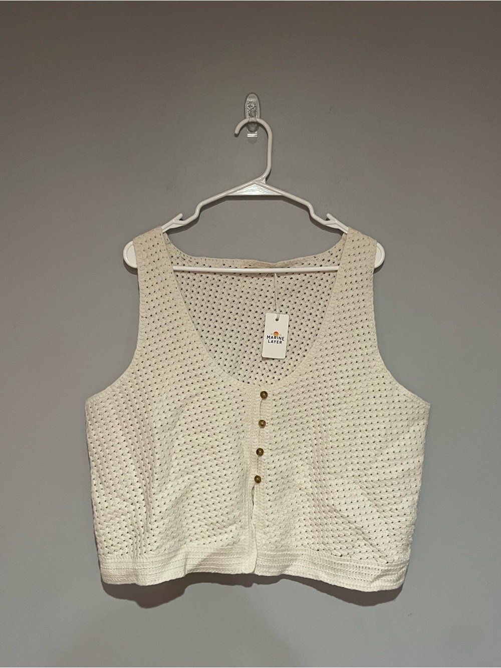 Marine Layer - Archive Oasis Sweater Tank - Cream Crochet Button Tank